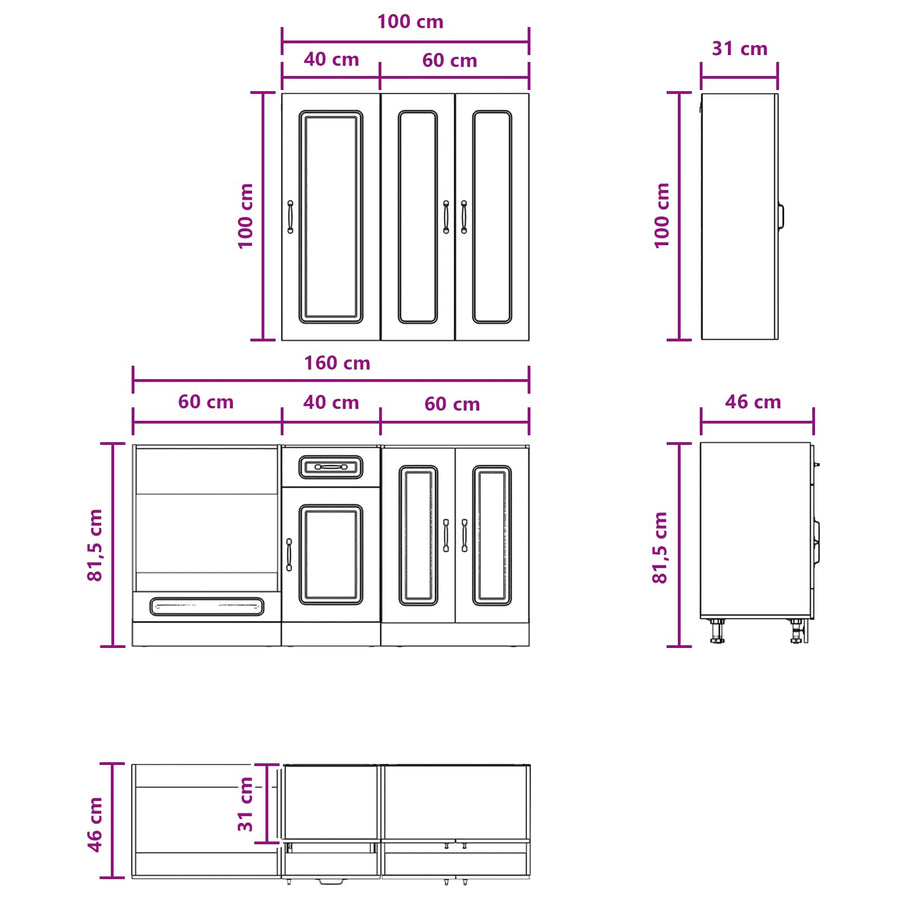 Kitchen Unit KALMAR 5 pcs High Gloss White Engineered Wood