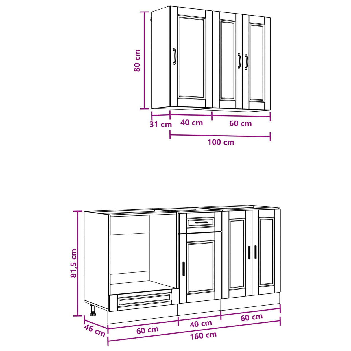 Kitchen Unit PORTO 5 pcs Black Engineered Wood