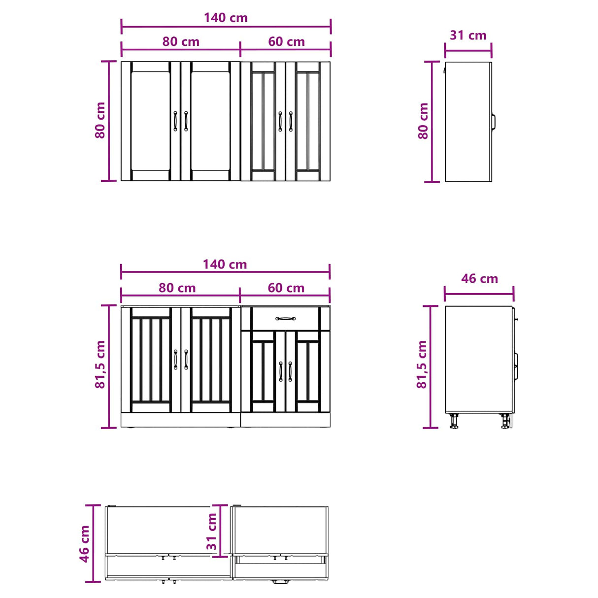 Kitchen Unit LUCCA 4 pcs Black Engineered Wood