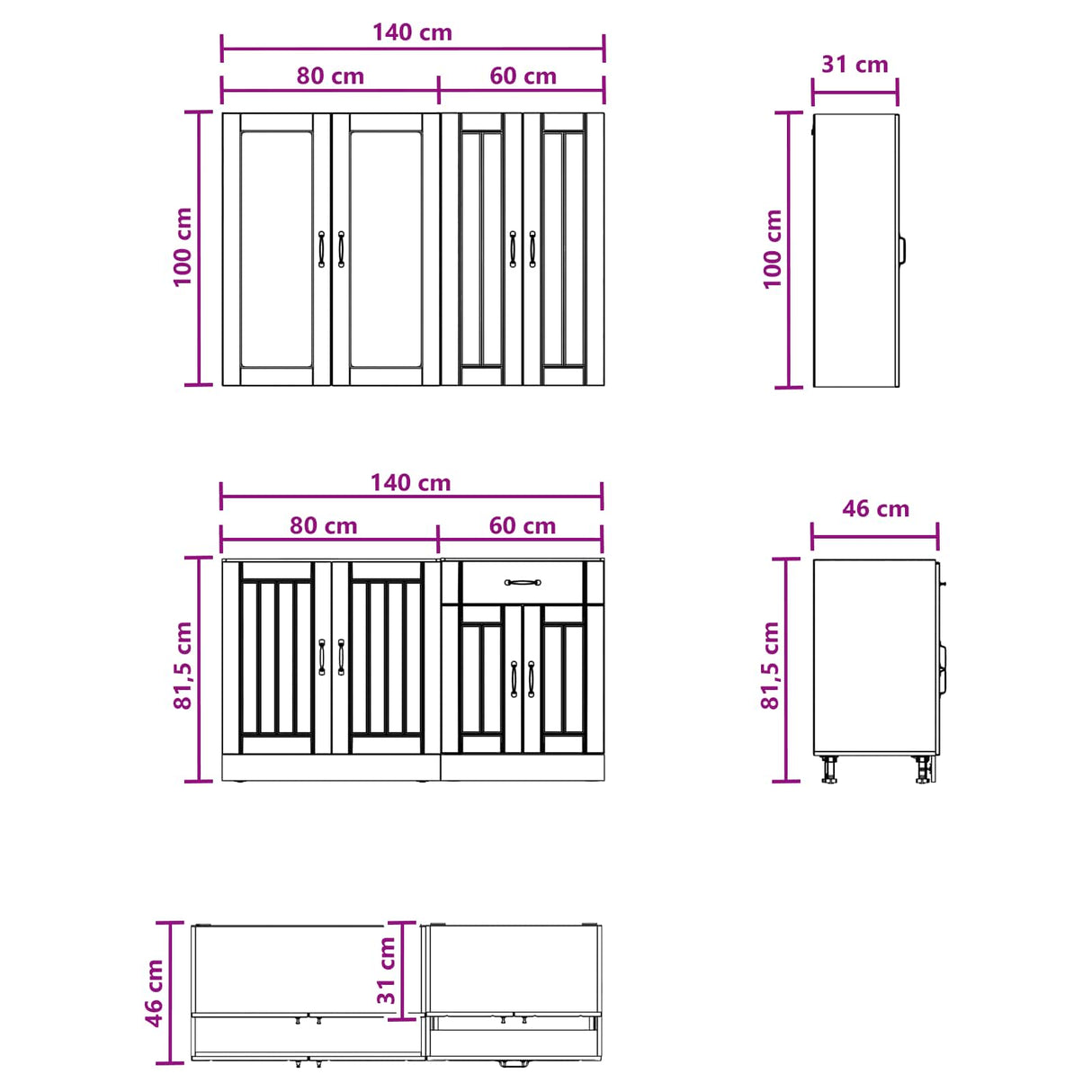 Kitchen Unit LUCCA 4 pcs High Gloss White Engineered Wood