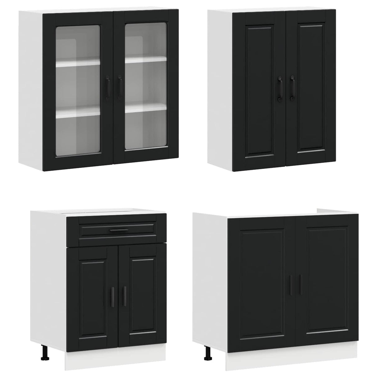 Kitchen Unit PORTO 4 pcs Black Engineered Wood