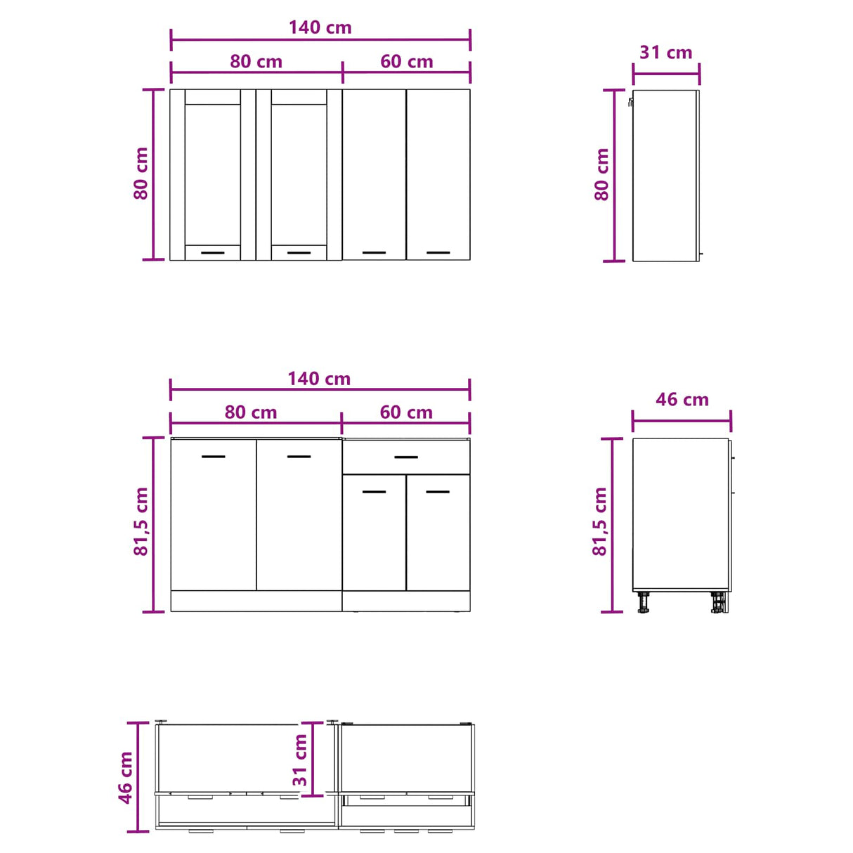 Kitchen Unit LYON 4 pcs Black Oak Engineered Wood