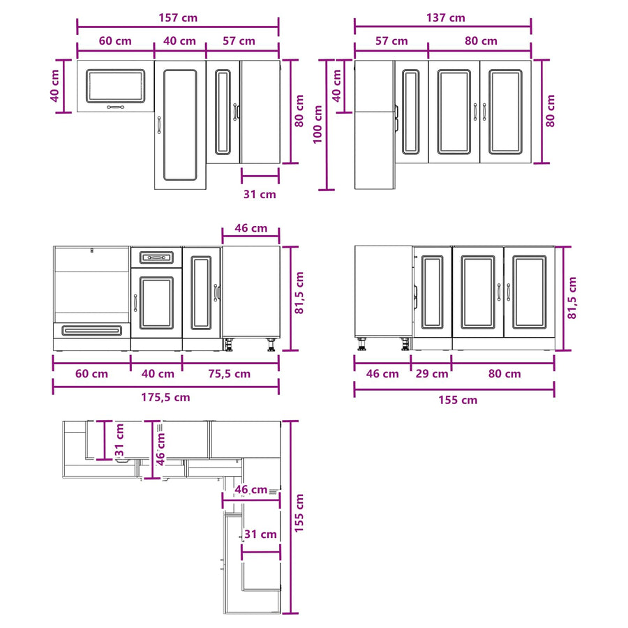 Kitchen Unit KALMAR 8 pcs Black Engineered Wood