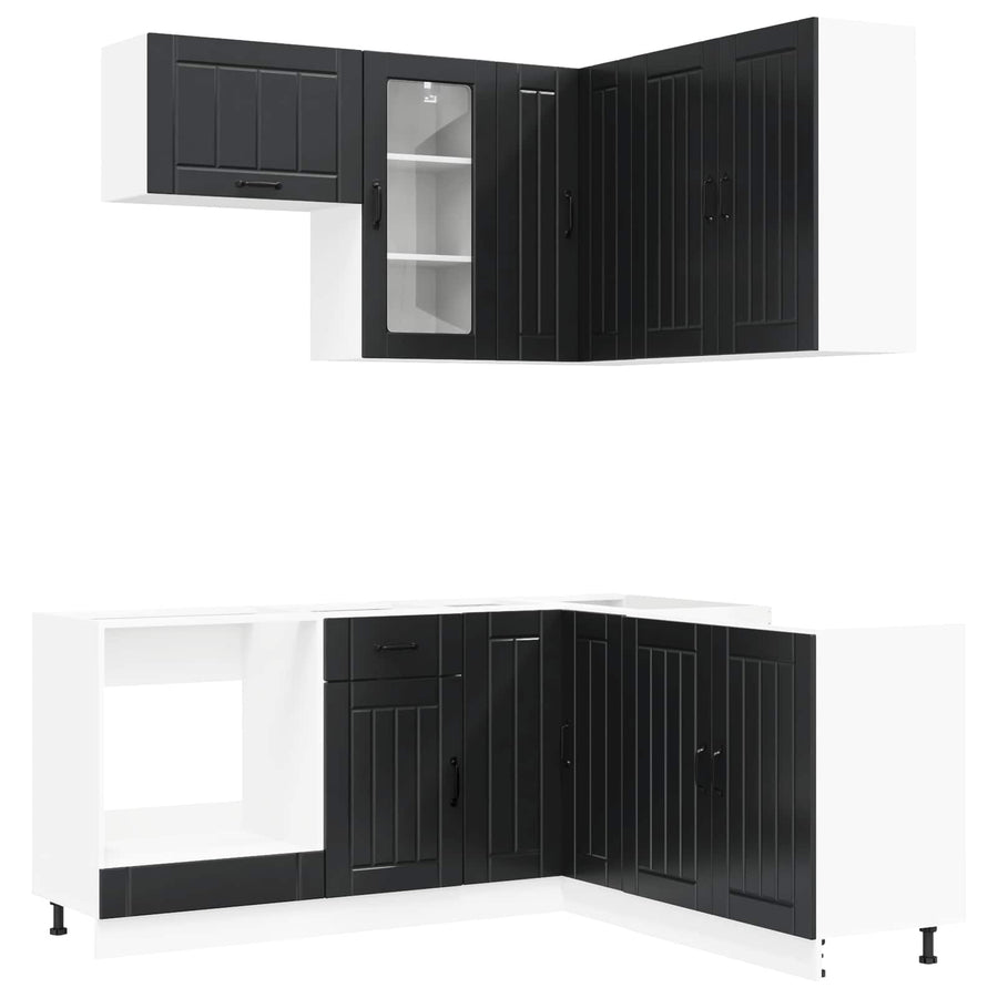 Kitchen Unit LUCCA 8 pcs Black Engineered Wood