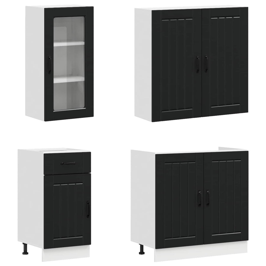 Kitchen Unit LUCCA 8 pcs Black Engineered Wood