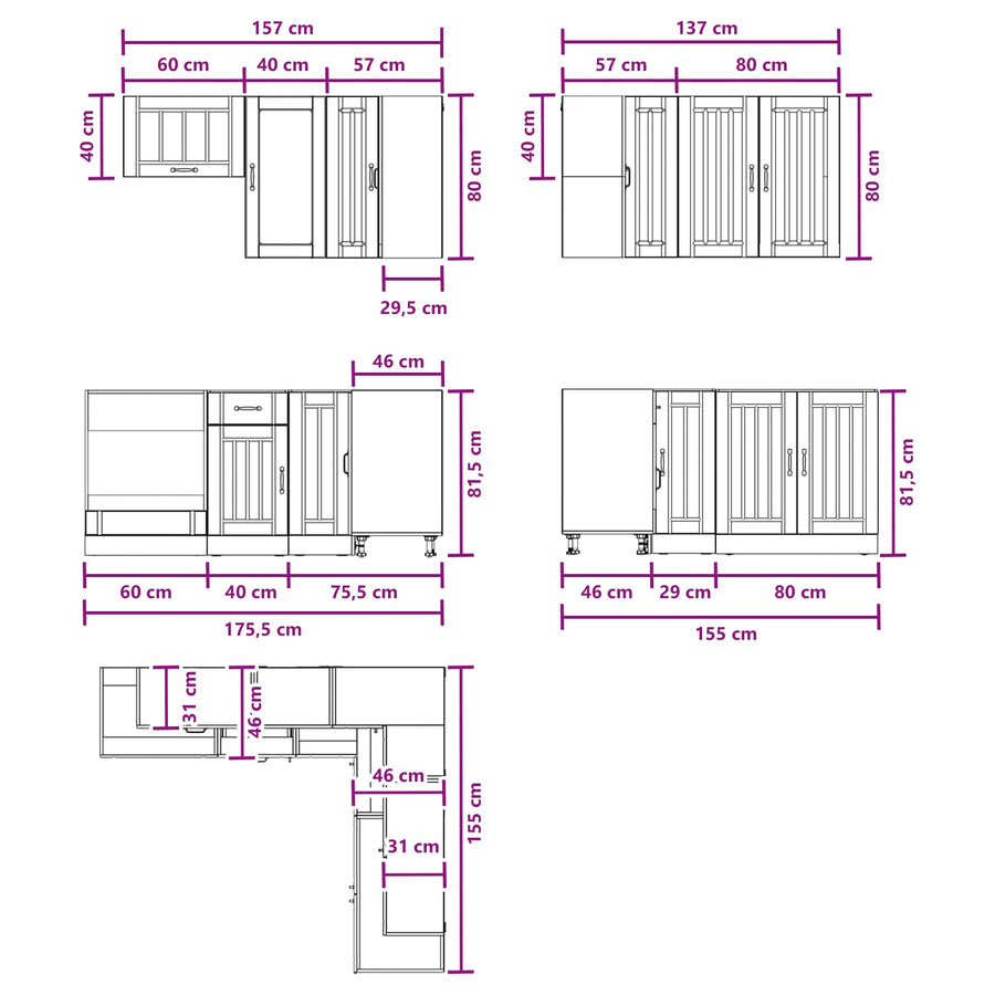 Kitchen Unit LUCCA 8 pcs Black Engineered Wood