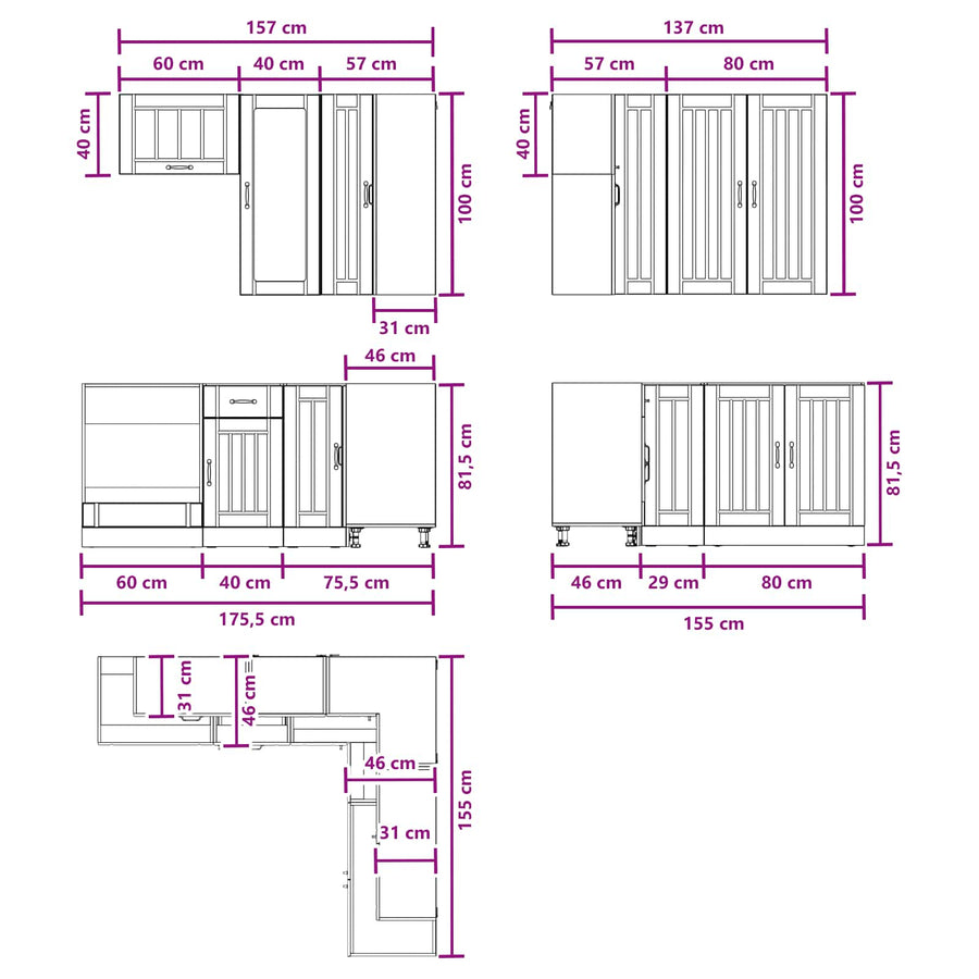 Kitchen Unit LUCCA 8 pcs Black Engineered Wood