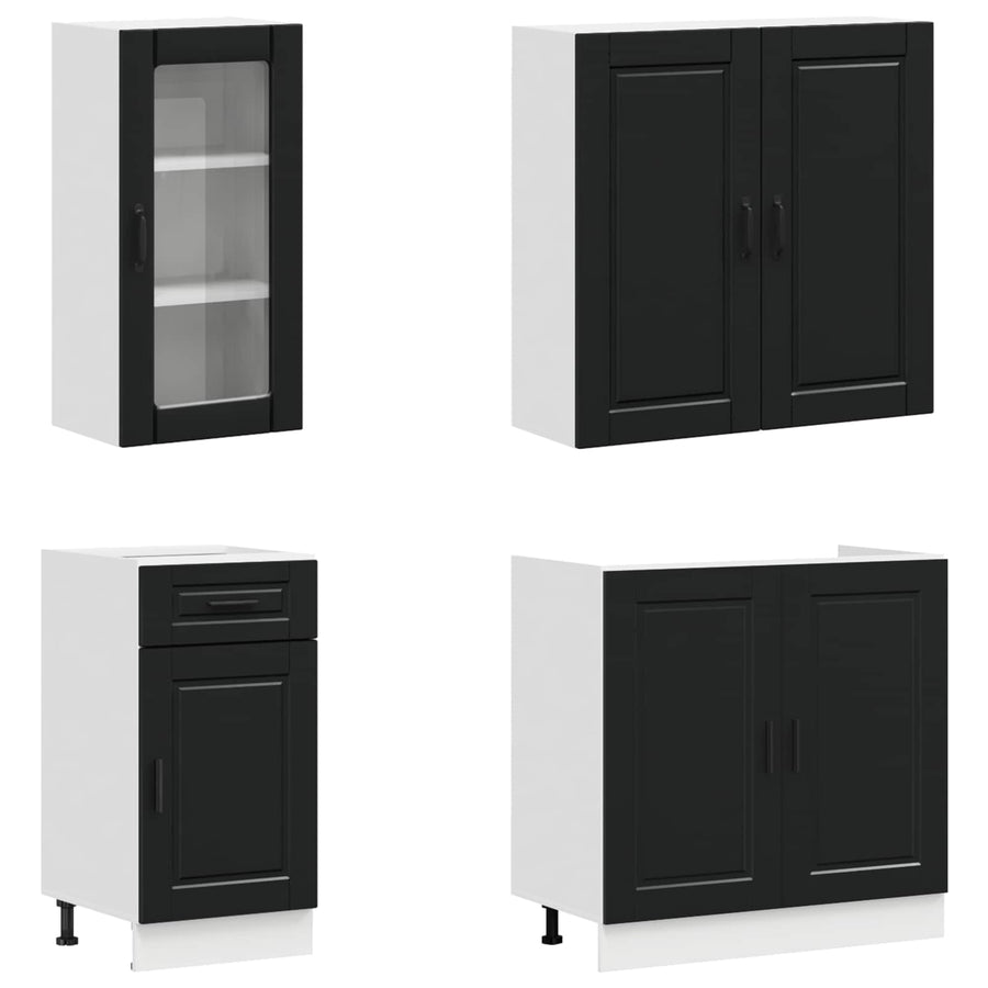 Kitchen Unit PORTO 8 pcs Black Engineered Wood