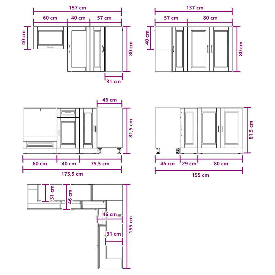Kitchen Unit PORTO 8 pcs Black Engineered Wood