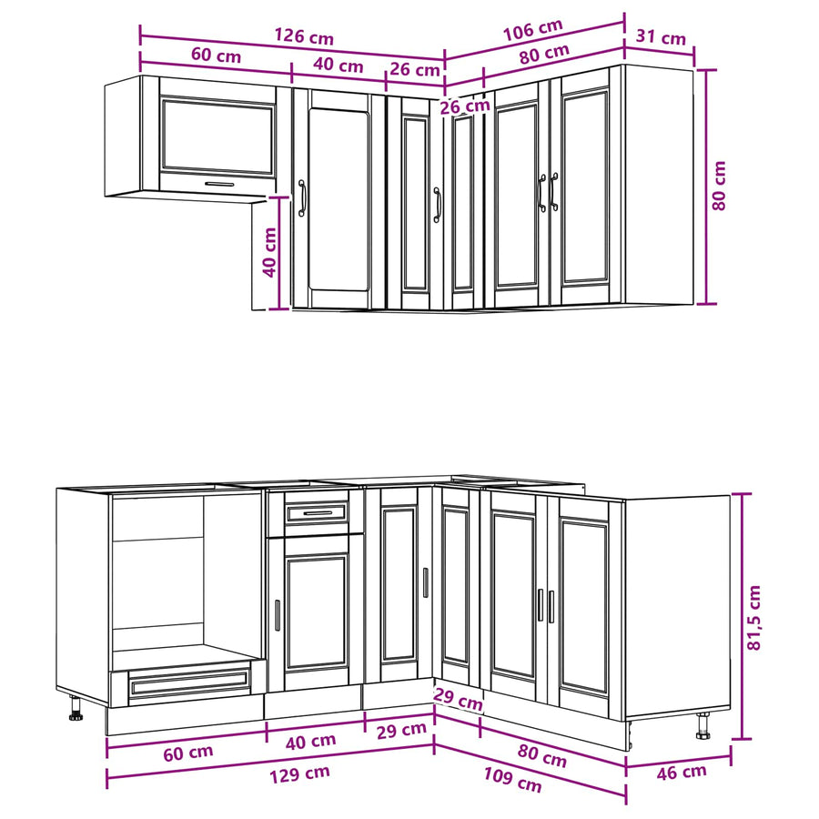 Kitchen Unit PORTO 8 pcs Black Engineered Wood
