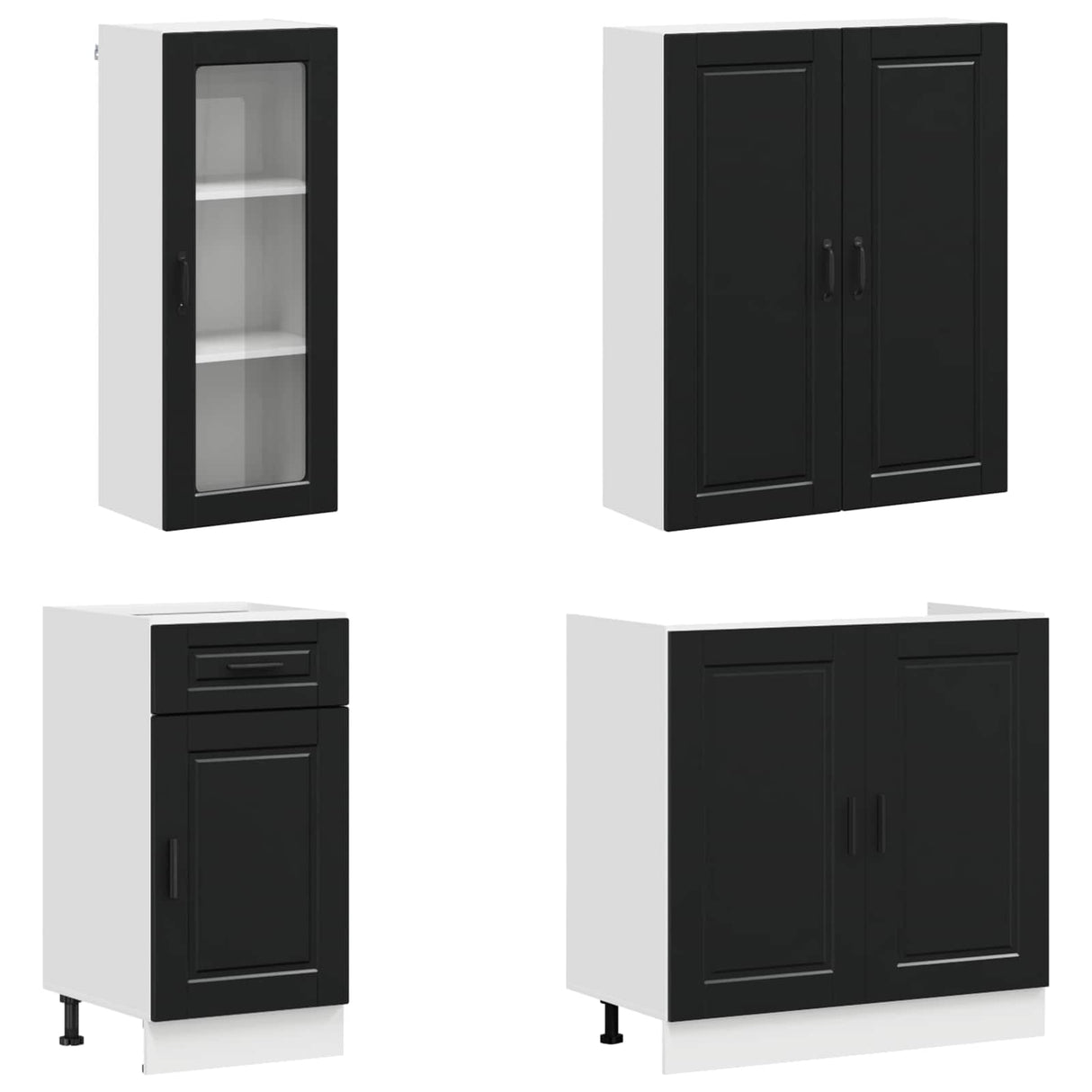 Kitchen Unit PORTO 8 pcs Black Engineered Wood