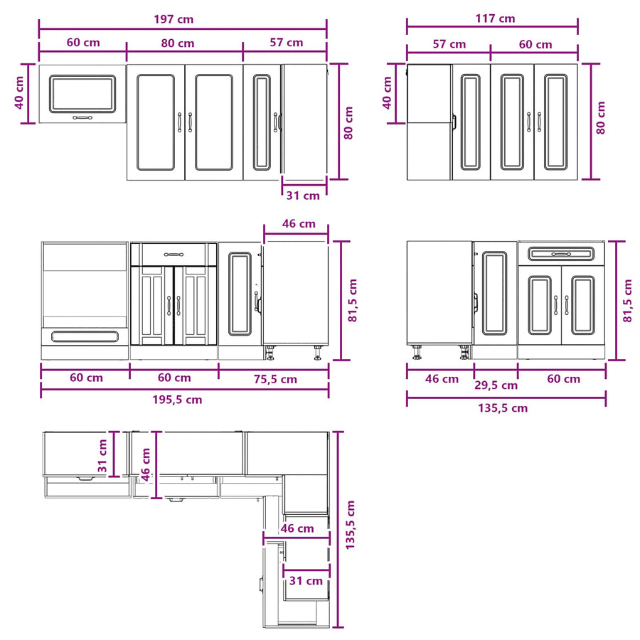 Kitchen Unit KALMAR 8 pcs High Gloss White Engineered Wood