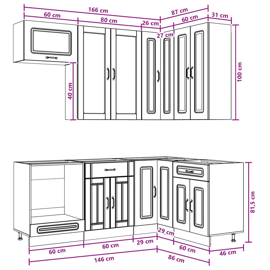 Kitchen Unit KALMAR 8 pcs High Gloss White Engineered Wood