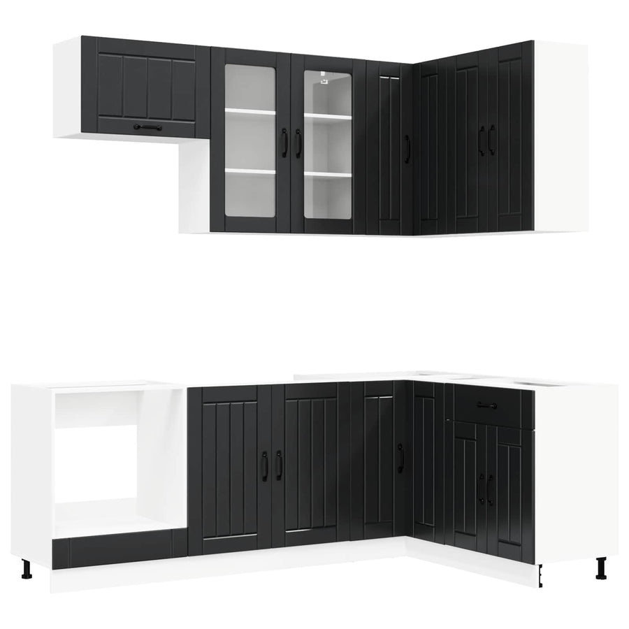 Kitchen Unit LUCCA 8 pcs Black Engineered Wood