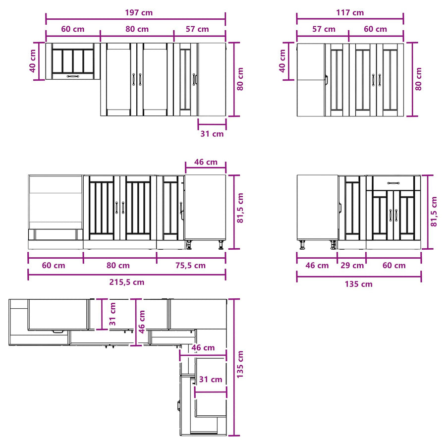 Kitchen Unit LUCCA 8 pcs Black Engineered Wood