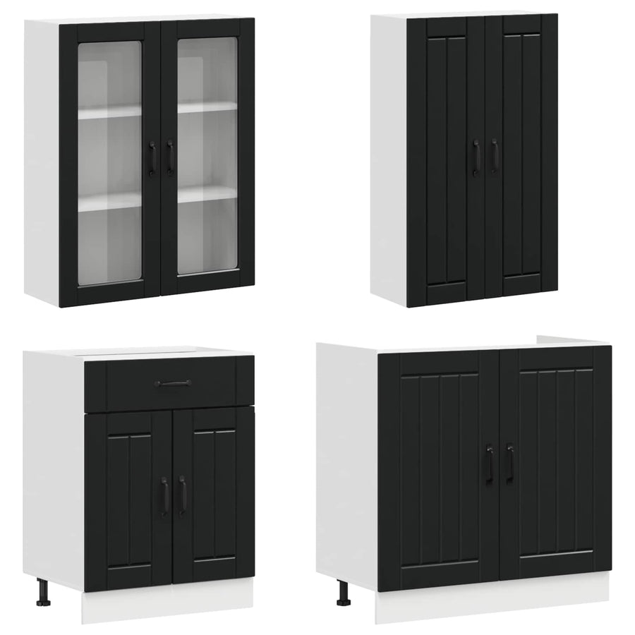 Kitchen Unit LUCCA 8 pcs Black Engineered Wood