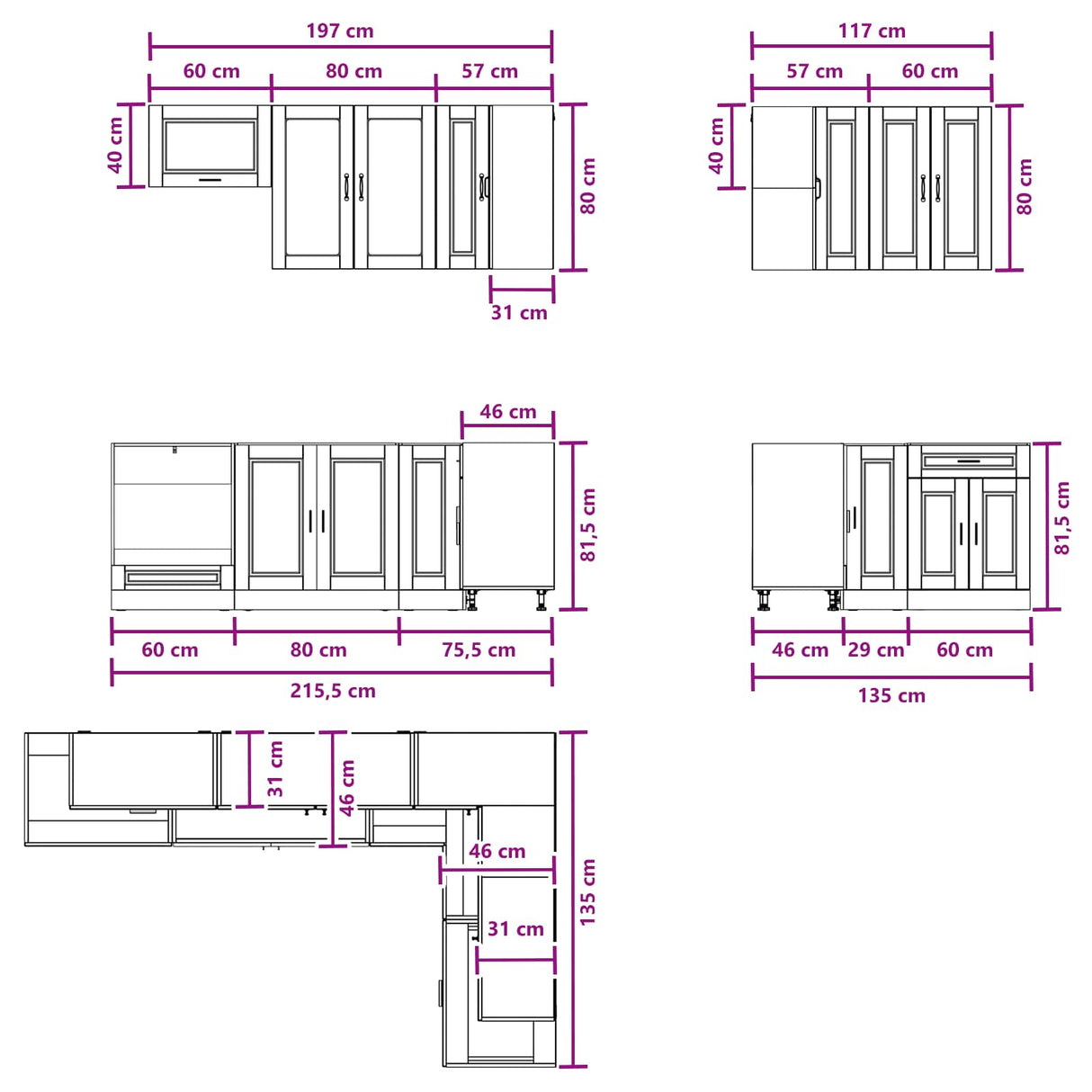 Kitchen Unit PORTO 8 pcs Black Engineered Wood