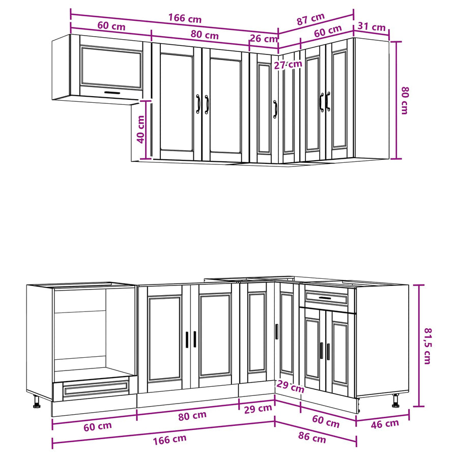 Kitchen Unit PORTO 8 pcs Black Engineered Wood