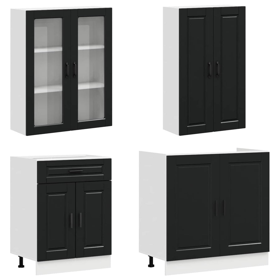 Kitchen Unit PORTO 8 pcs Black Engineered Wood