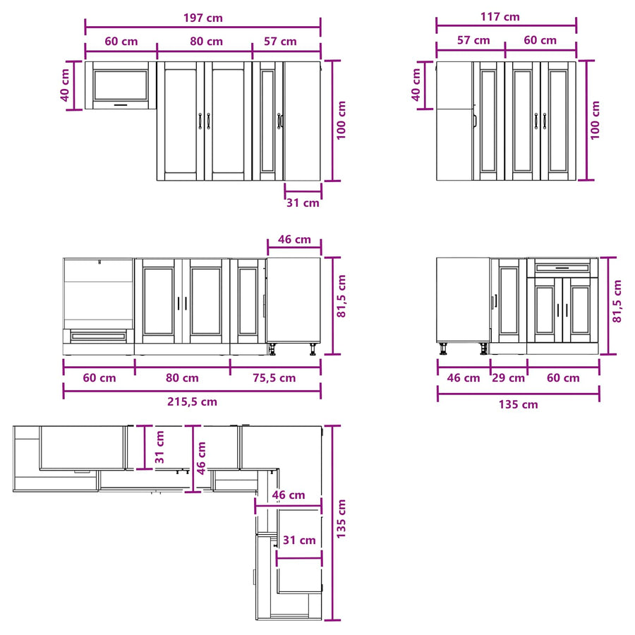 Kitchen Unit PORTO 8 pcs Black Engineered Wood