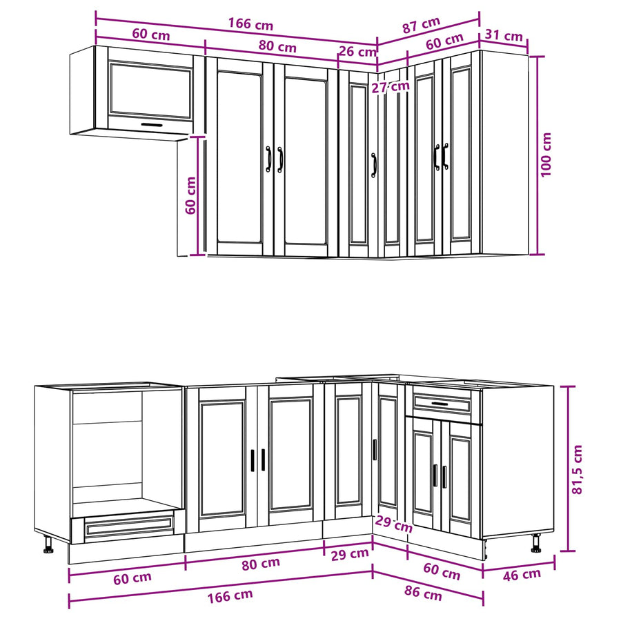 Kitchen Unit PORTO 8 pcs Black Engineered Wood