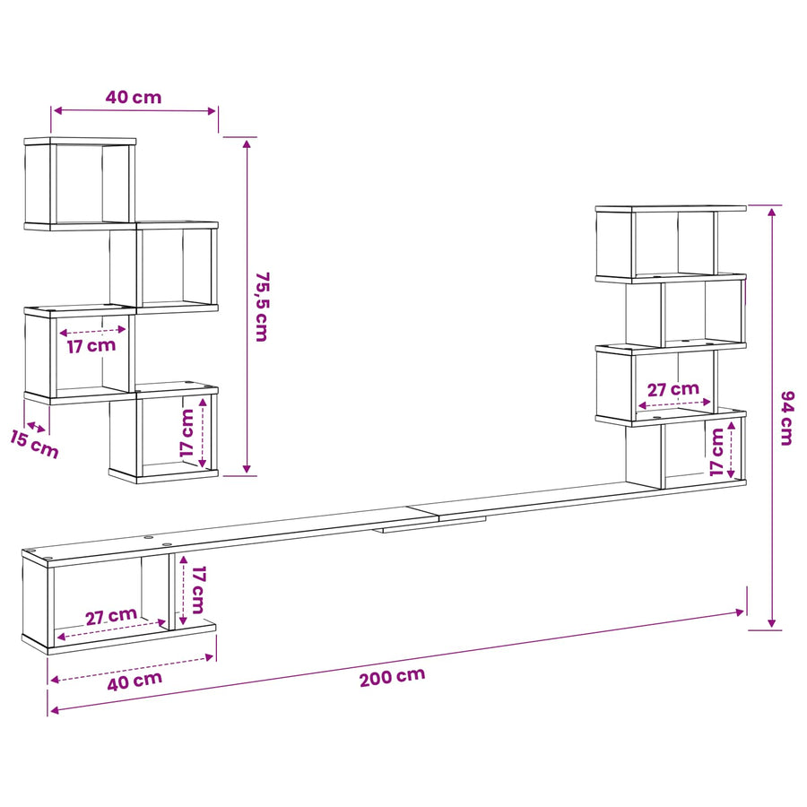 Wall-Mounted TV Shelf Sonoma Oak 200 x 15 x 94 cm