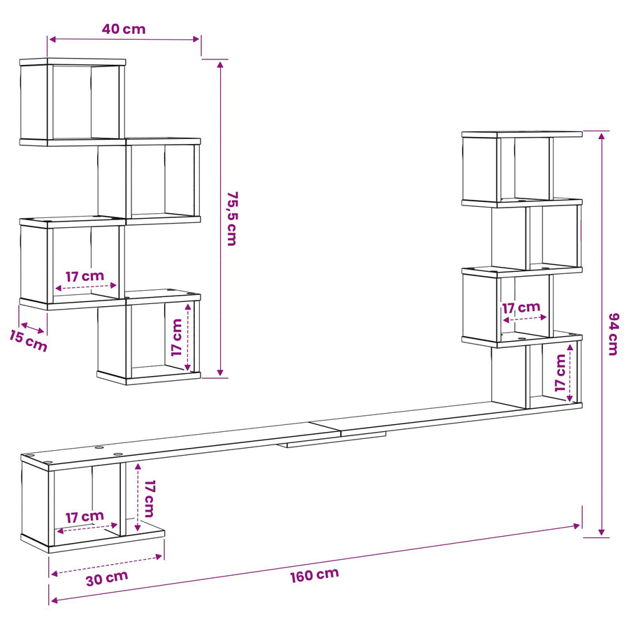 Wall-Mounted TV Shelf White 160 x 15 x 94 cm Engineered Wood
