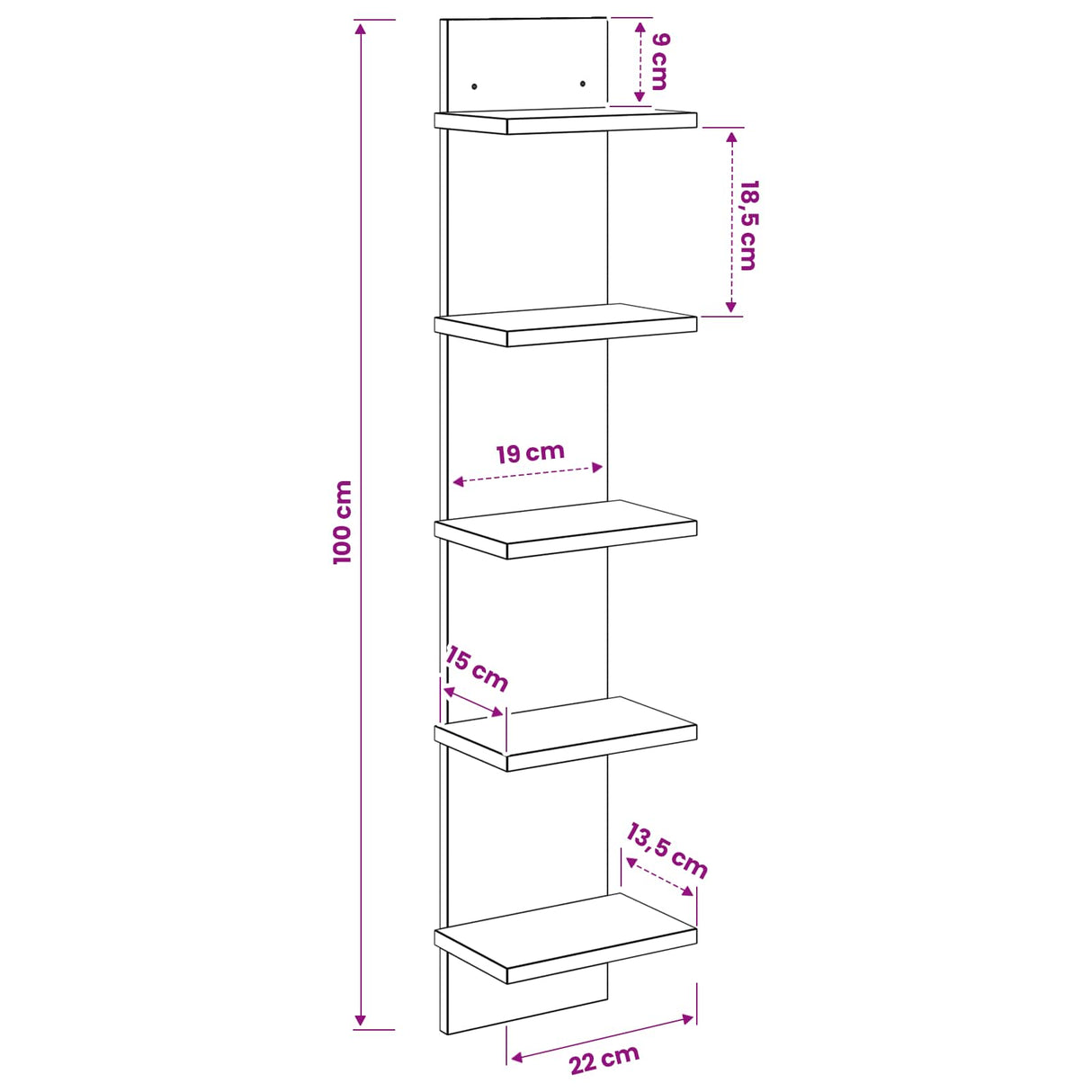Wall Shelf White 22 x 15 x 100 cm Engineered Wood