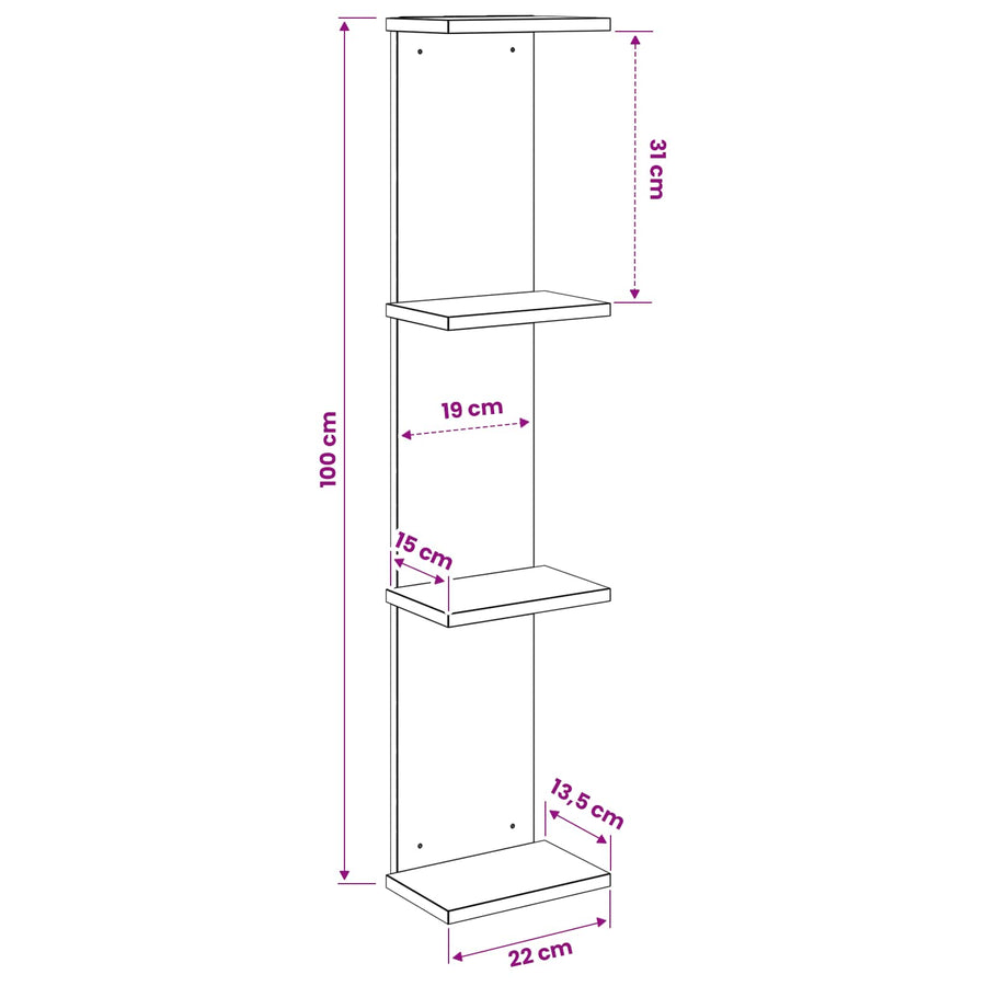Wall Shelf White 22 x 15 x 100 cm