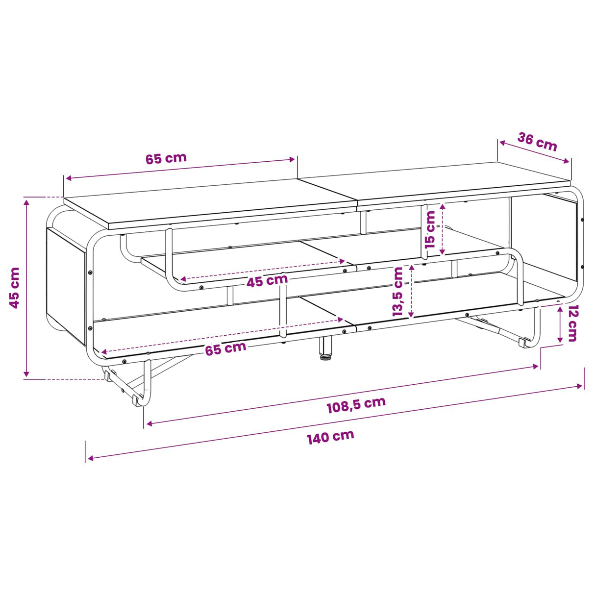 TV Stand 140 x 36 x 45 cm Black Oak Engineered Wood