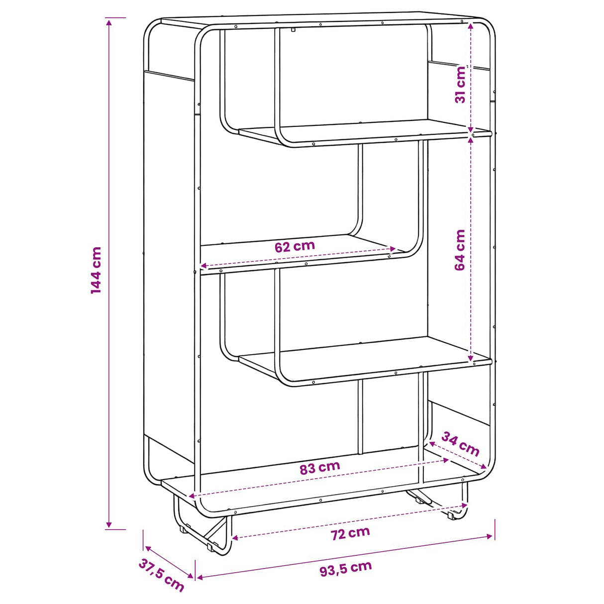 Highboard Black Oak 93.5 x 37.5 x 144 cm Engineered Wood