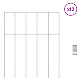 Garden Fence Panel 12 pcs Galvanised Steel Silver - Side View