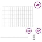 Garden Fence with Stakes 12 pcs 75 x 50 cm Mesh Silver - Side View