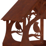 Hanging Bird Feeder Weathering Steel Rusty - Rear View