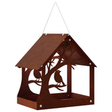 Hanging Bird Feeder Weathering Steel Rusty - Front View