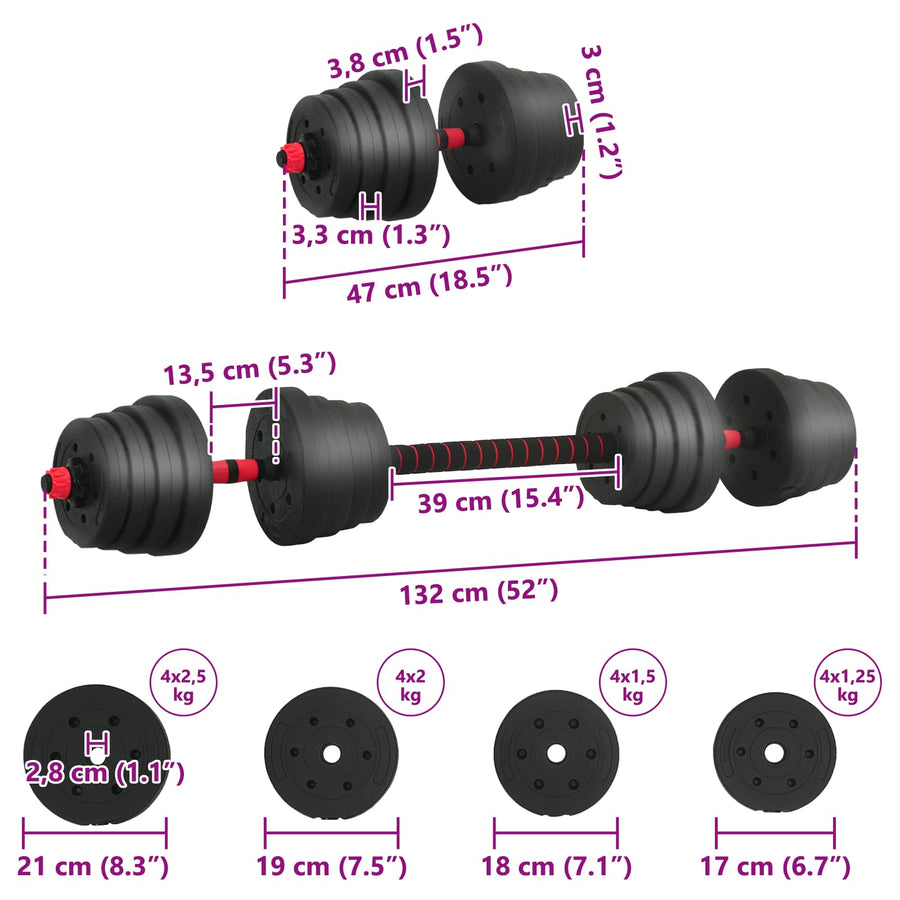 2-in-1 Dumbbell Set 40 kg Black and Red Cement and Iron Sand