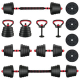 4-in-1 Dumbbell Set 40kg Black and Red Cement and Iron Sand - Front View