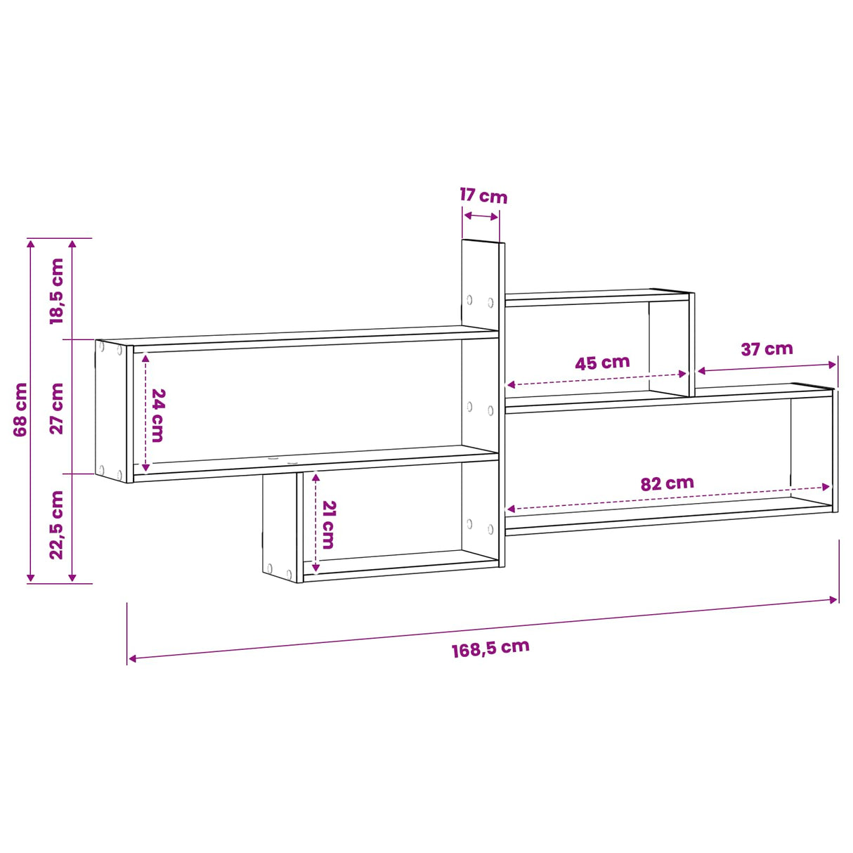 Wall Shelf White 168.5 x 17 x 68 cm Engineered Wood