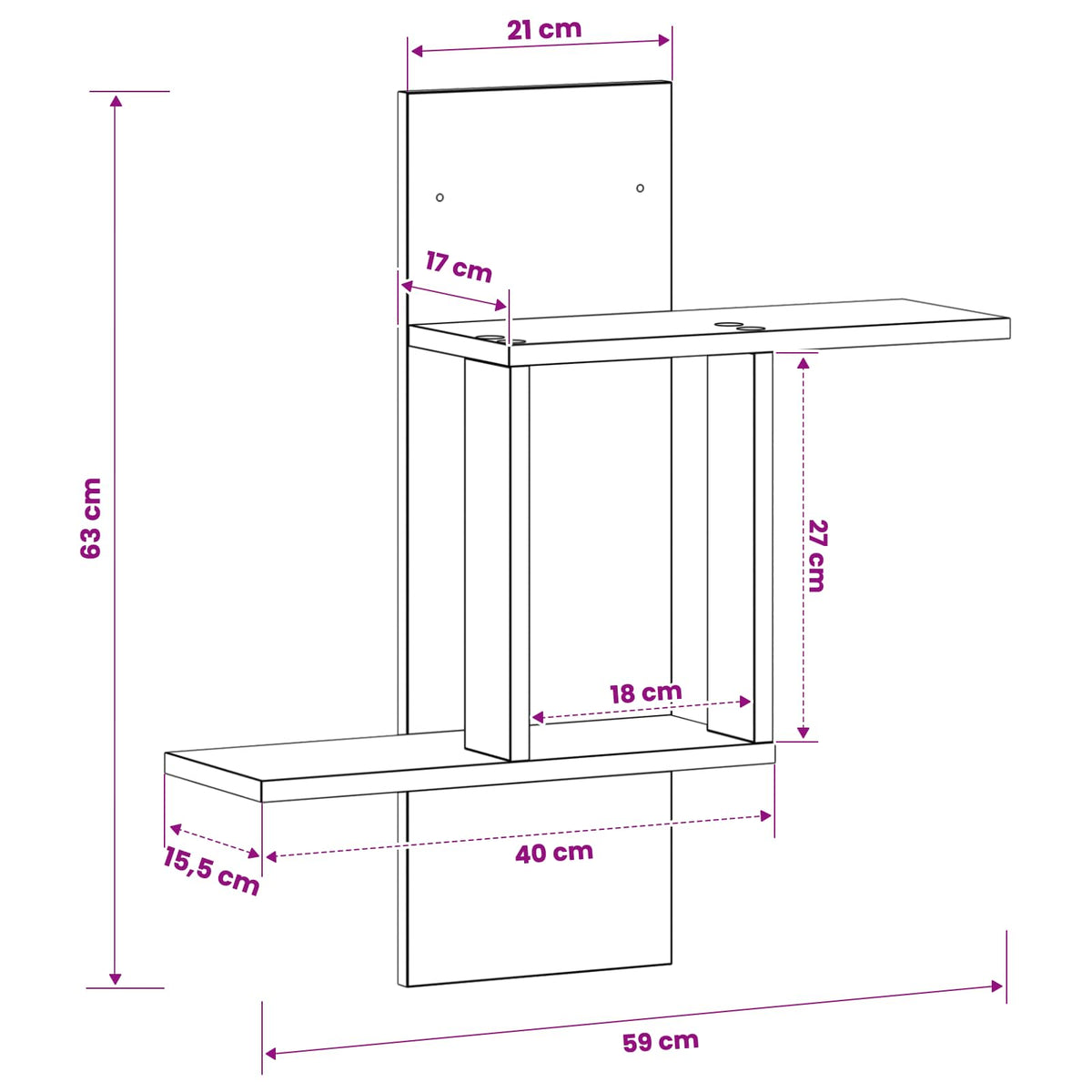 Wall Shelf White 59 x 17 x 63 cm Engineered Wood
