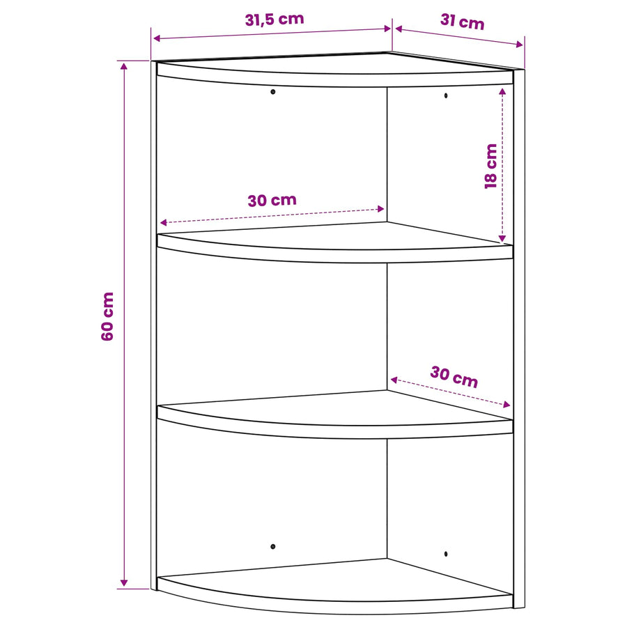 Wall Mounted Corner Shelf 3-Tier 31.5 x 31 x 60 cm White