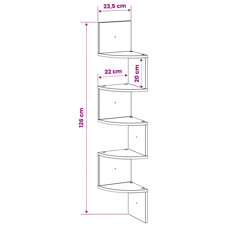 Wall Mounted Corner Shelf White 23.5 x 23.5 x 126 cm