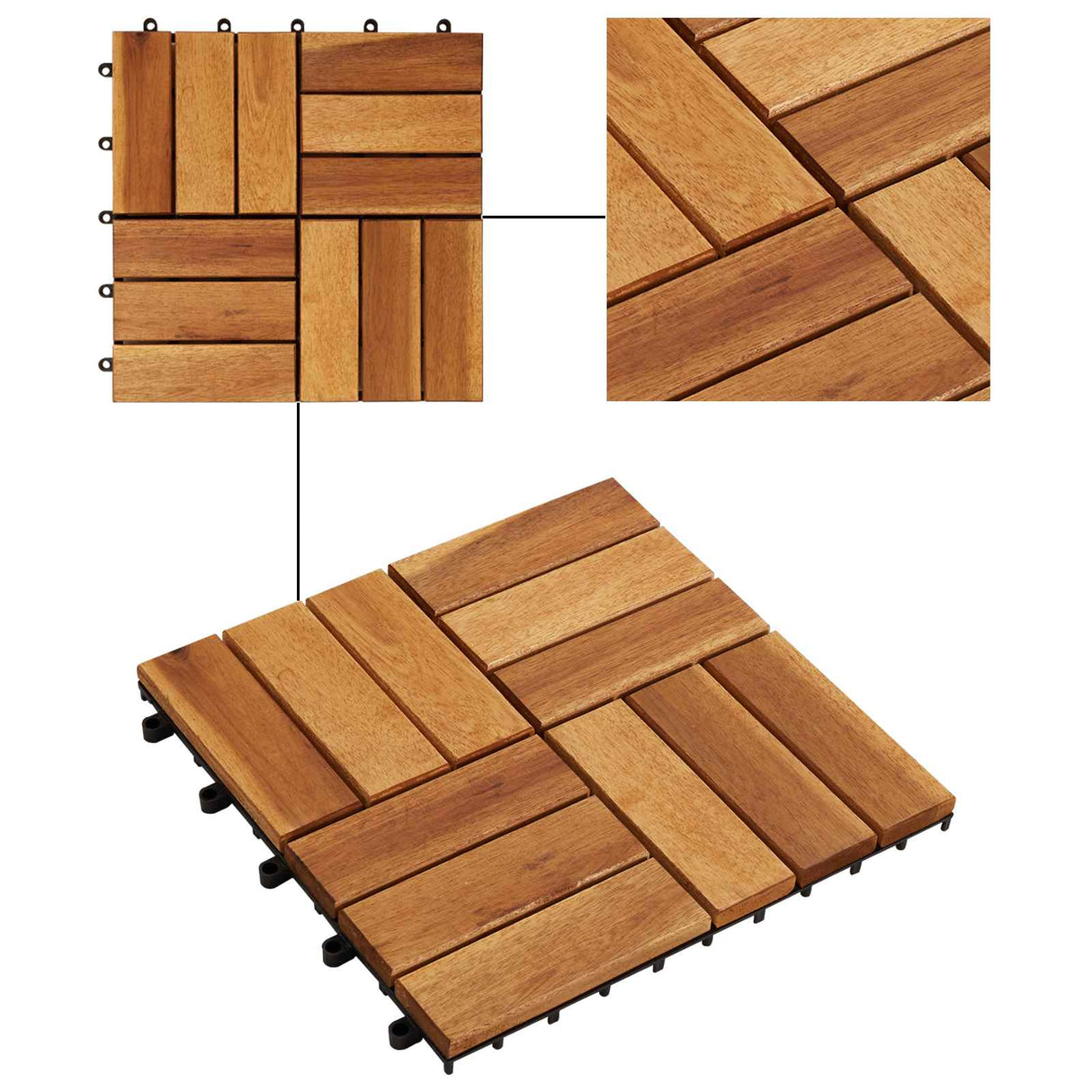 Decking Tile 30 pcs Brown 30 x 30 cm Acacia Hardwood
