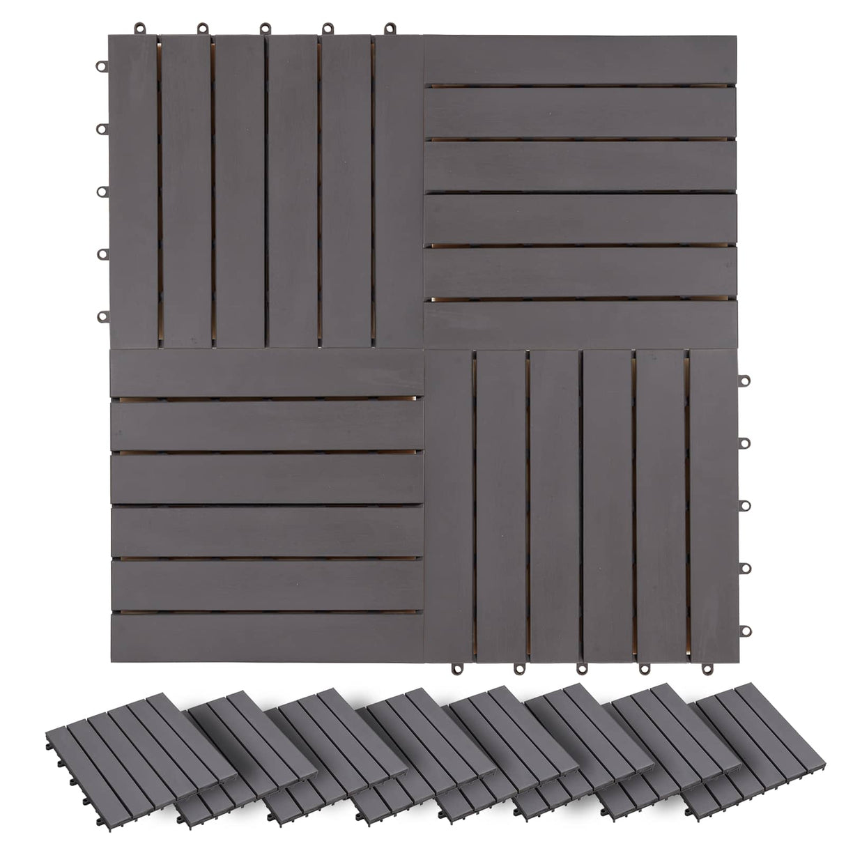 Decking Tile 20 pcs Grey 30 x 30 cm Acacia Hardwood