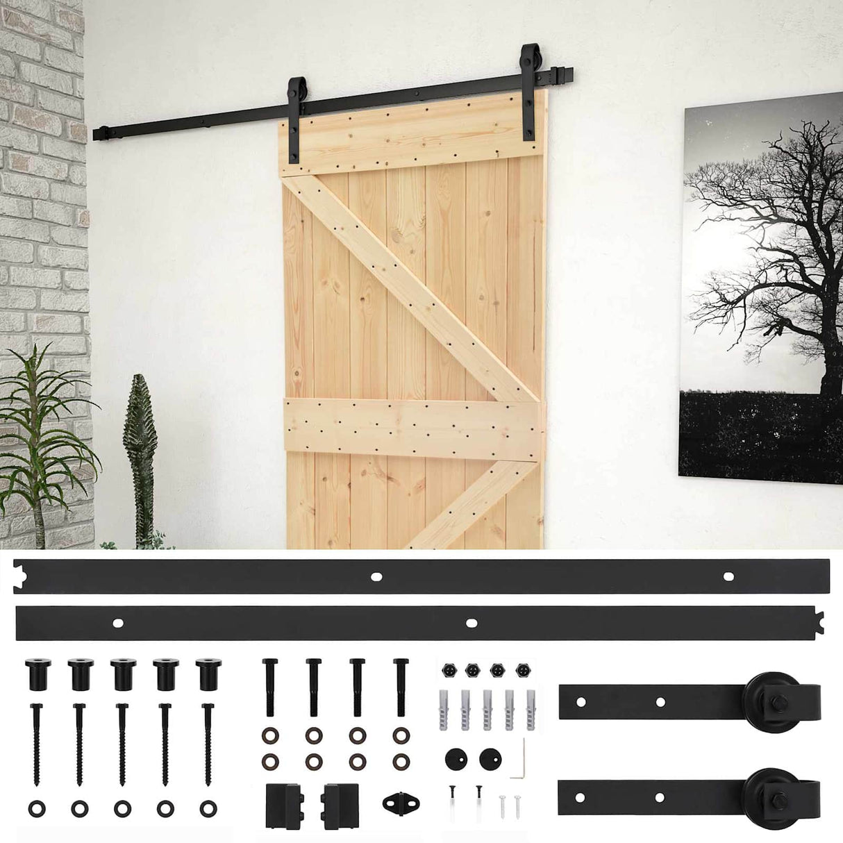 Sliding Door Natural and Black 80 x 210 cm Solid Pine Wood