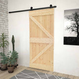 Sliding Door Natural and Black 100 x 210 cm Solid Pine Wood