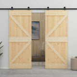 Sliding Door Natural and Black 100 x 210 cm Solid Pine Wood