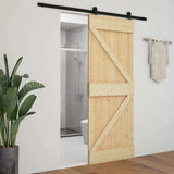 Sliding Door Natural and Black 100 x 210 cm Solid Pine Wood - Top-Down View