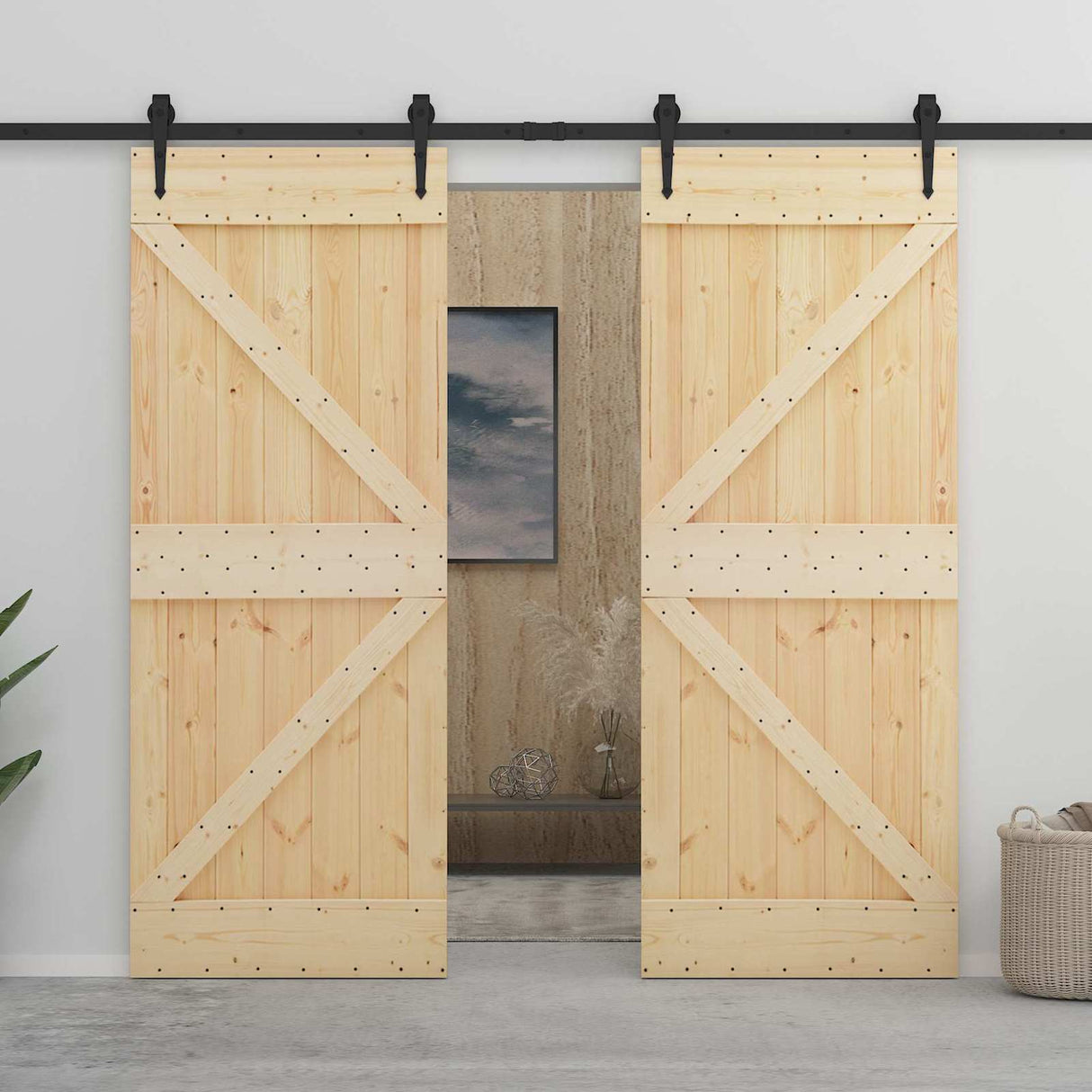 Sliding Door 2 pcs 90 x 210 cm Solid Pine Wood