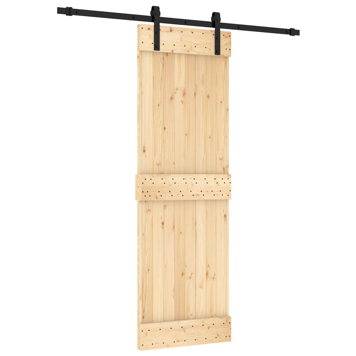 Sliding Door Natural and Black 70 x 210 cm Solid Pine Wood