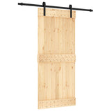 Sliding Door Natural and Black 90 x 210 cm Solid Pine Wood - Front View